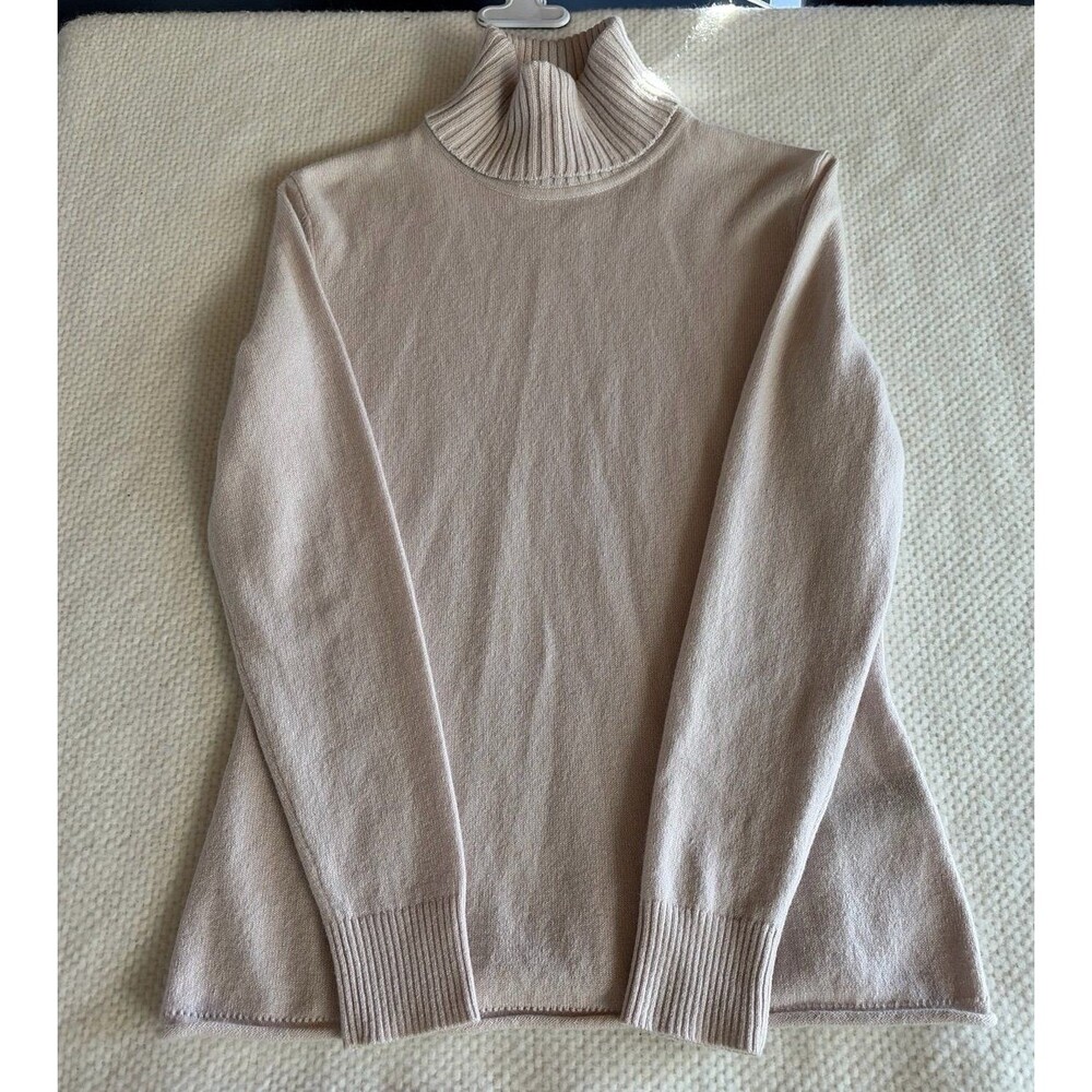 100% Cashmere Turtleneck Sweater Beige Neutral Classic Luxury